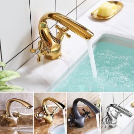Classic Electroplated Painted Finishes Two Handles Bathroom Sink Tap
