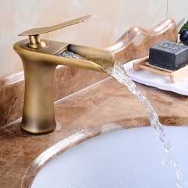 Waterfall Brass Free Standing Single Handle Bathroom Sink Tap