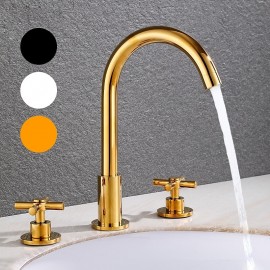 Rotatable Electroplated Painted Finishes Two Handles Bath Tap Brass Bathroom Sink Tap