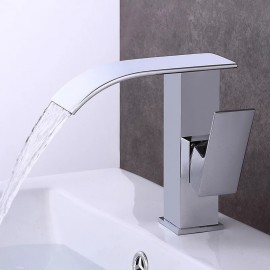 White Chrome Electroplated Single Handle Bath Tap Modern Style Brass Waterfall Bathroom Sink Tap