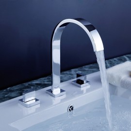 Rotatable Waterfall Chrome Deck Mounted Two Handles Bathroom Sink Tap