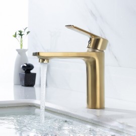 Single Brushed Gold Single Handle Bathroom Sink Tap