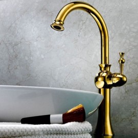 Antique Brass Vessel Single Handle Bathroom Sink Tap