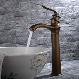 Classic Antique Brass Free Standing Single Handle Bathroom Sink Tap