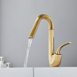 Brass High Arc Waterfall Brushed Painted Finishes Single Handle Bathroom Sink Tap