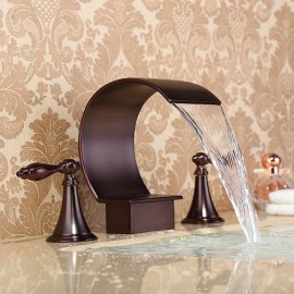 Two Handle Brass Waterfall Oil rubbed Bronze Bath Tap Bathroom Sink Tap