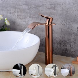 Brass Bath Sink Tap with Drain Waterfall Rose Gold Tall set Single Handle Bath Tap