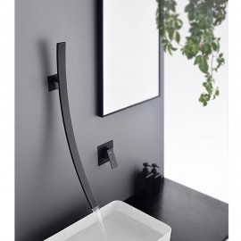 Waterfall Black Single Handle Bath Tap Large Outlet Flow Adjustable Switch Wall Mounted Bathroom Sink Tap