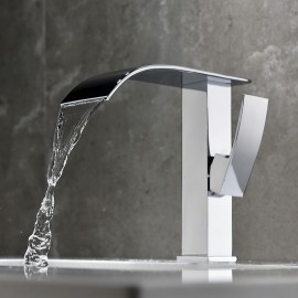 Modern Copper Chromium Plated Waterfall Basin Tap Single Handle Bathroom Sink Tap