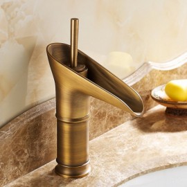 Waterfall Antique Brass Single Handle Bathroom Sink Tap