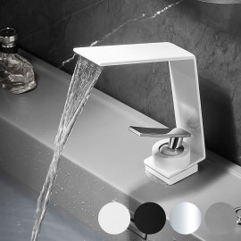 Waterfall Electroplated Painted Finishes Single Handle Bathroom Sink Tap