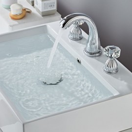 Brass Two Handle Crystal Handle Bath Tap Bathroom Sink Tap