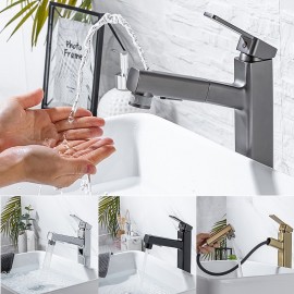 Pull out Spray Electroplated Single Handle Bathroom Sink Tap