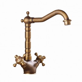 Classic Antique Brass Two Handles Bathroom Sink Tap