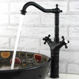 Black Oil rubbed Bronze Deck Mounted Two Handles Bath Tap Traditional Brass Bathroom Sink Tap