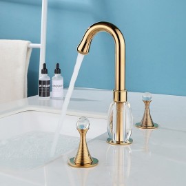 Solid Brass Body Gold Two Handle High Arc Bathroom Sink Tap