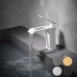 Waterfall Electroplated Painted Finishes Single Handle Bathroom Sink Tap