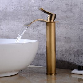Golden Waterfall Single Handle Bath Tap Switch Antique Copper Bathroom Sink Tap
