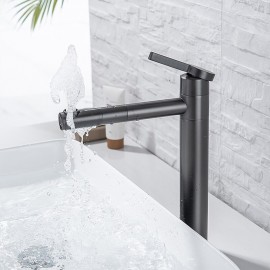 Gun Gray Brass Basin Tap Bathroom Splash Proof Cold Hot Rotatable Pull out Bath Tap