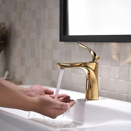 Standard Tall Body Golden Single Handle Bath Tap Deck Mounted Wash Room Bathroom Sink Tap