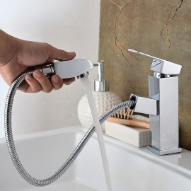 Pull out Electroplated Single Handle Bathroom Sink Tap