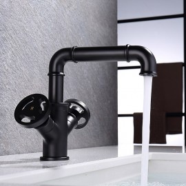 2 Double Dual Handle Lever Black Bathroom Basin Tap Vessel Sink Mixer Tap with Copper Body Basin Tap