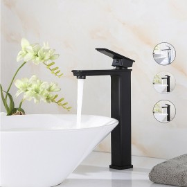 Black Tall Single Handle Bathroom Vessel Sink Tap Basin Mixer Tap Solid Brass Matte Black