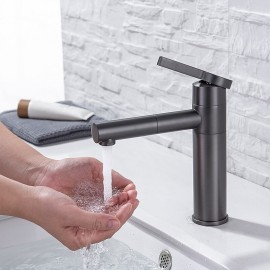 Rotatable Pull out Electroplated Single Handle Bathroom Sink Tap