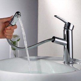 Rotatable Pull out Painted Finishes Single Handle Bathroom Sink Tap