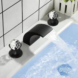 Two Handle Matte Black Waterfall Bath Tap Bathroom Sink Tap