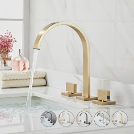 High Arc Brass Two Handles Bathroom Sink Tap