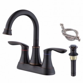 2 Handle Oil Rubbed Bronze Bathroom Vanity Sink Tap with Pop up Drain Supply Hoses