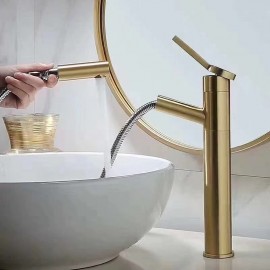 Pull out Spray Brushed Gold Single Handle Brass Tap Spout