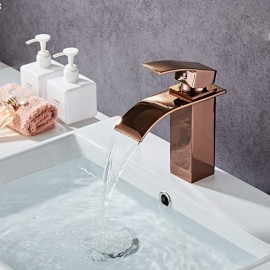 Waterfall Rose Gold Single Handle Bathroom Sink Tap