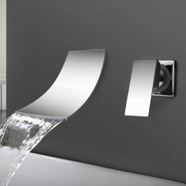 Waterfall Chrome Wall Mounted Single Handle Bathroom Sink Tap