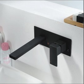 Black Single Handle Bath Tap Brass Wall Mount Bathroom Sink Tap