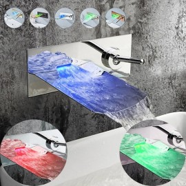 Single Handle LED Waterfall Chromium Plating Bath Tap Wall Mounted Bathroom Sink Tap
