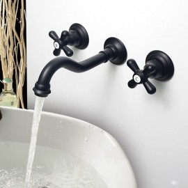 Bathroom Wall Mounted Sink Tap Industrial Style Brass Oil rubbed Bronze Two Handles Bath Tap