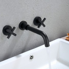 Brass Black Painted Finishes Two Handles Bathroom Sink Tap