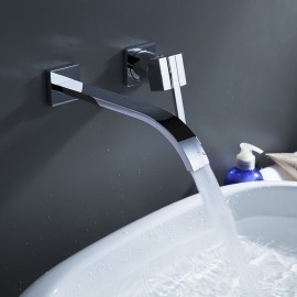 Brass Waterfall Modern Style Wall Mount Single Handle Chrome Finish Bath Tap Bathroom Sink Tap