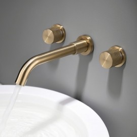 Wall Mounted Brass Luxury Brushed Gold Finish Washroom Tap Two Handles Basin Sink Mixer Tap Bathroom Sink Tap