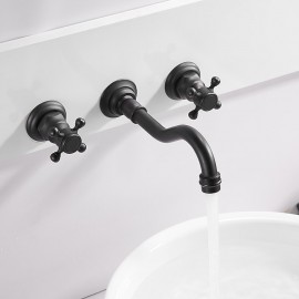 Wall Mount Electroplated Wall Mounted Two Handles Bathroom Sink Tap
