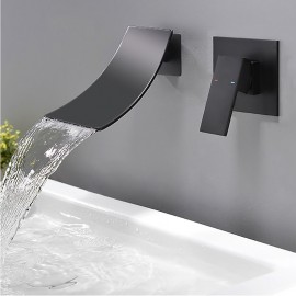 Black Art Design Wall Mounted Bath Tap Waterfall Single Handle Brass Bathroom Sink Tap