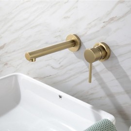 Brushed Gold Brass Concealed Basin Tap Single Handle Wall Mounted Bathroom Sink Tap
