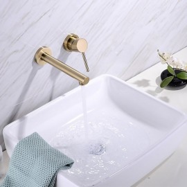 Brushed Gold Wall Mounted Basin Tap Single Handle Bathroom Sink Tap