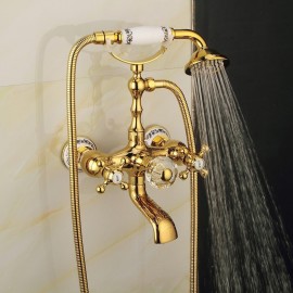 Mixer Tap Telephone Style Luxury Golden Polish Sprayer Hand Shower Rotate Spout tub Bathtub Tap