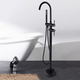 Black Free Standing Two Handles Rotatable Spray Shower Tap Painted Finishes Bathtub Tap