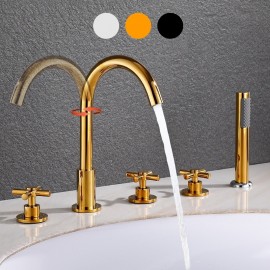 Electroplated Roman Tub Bath Shower Mixer Tap Brass Three Handles Bathtub Tap