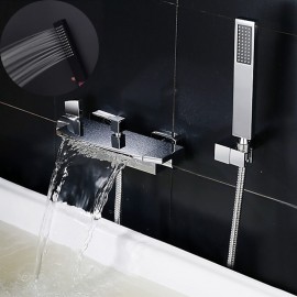 Chrome Wall Mounted Waterfall Bath Shower Mixer Tap Hand Shower Bathtub Tap