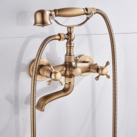 Wall Mounted Brass Rainfall Shower Mixer Tap Contain Hand Shower Cold Hot Water Bathtub Tap